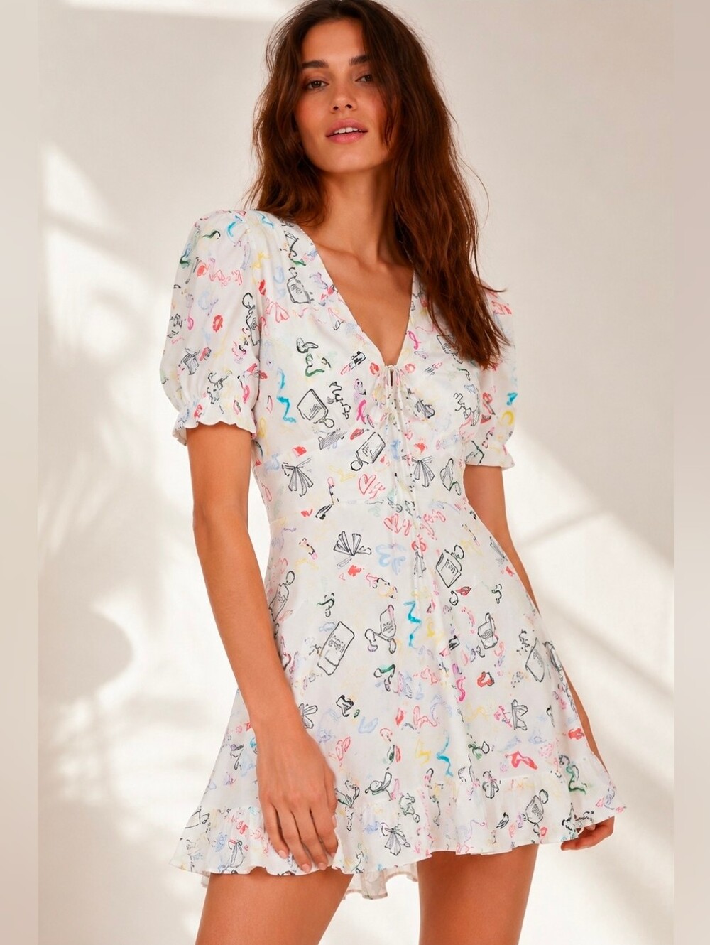 Maje Ramake Printed Mini Dress Ruffle EU 40 US 8
